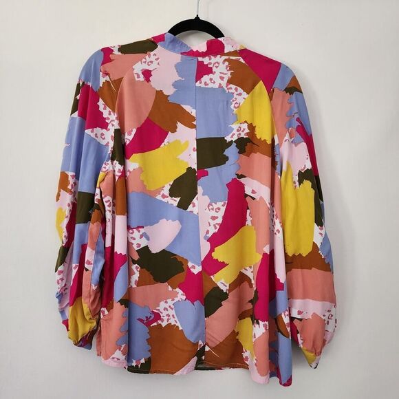 Eloquii Elements Painted Heart Multi Color Blouse gathered long sleeves‎ size 20 - Picture 4 of 7